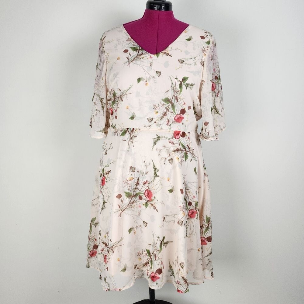 NWT Bobeau Rose Floral Chiffon Midi Dress Pink XL Romantic Coquette Boho - Picture 16 of 16